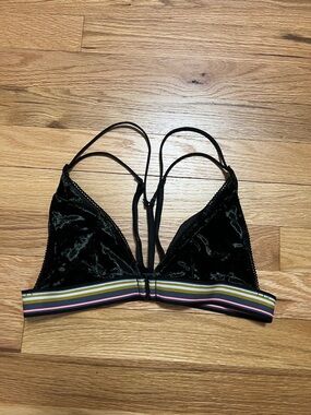Victoria's Secret Black Velvet Strappy Bralette with Multicolor Striped Band